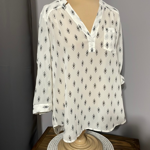 Maurices Tops - Maurices L Cream & Black Print Blouse Soft Sheer